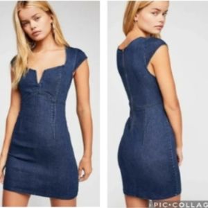 NEW Free People Lia Blue Denim Bodycon Mini Dress